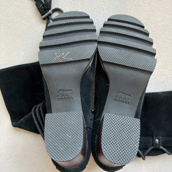 SOREL FARAH BLACK SUEDE BOOTS WITH LACE UP FRINGE 7.5 - Picture 3 of 5